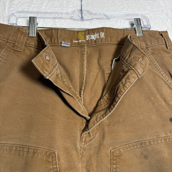 Carhartt Straight Fit Double Knee Dungaree Pants Mens 38x32 Brown 103340 READ - Picture 2 of 16
